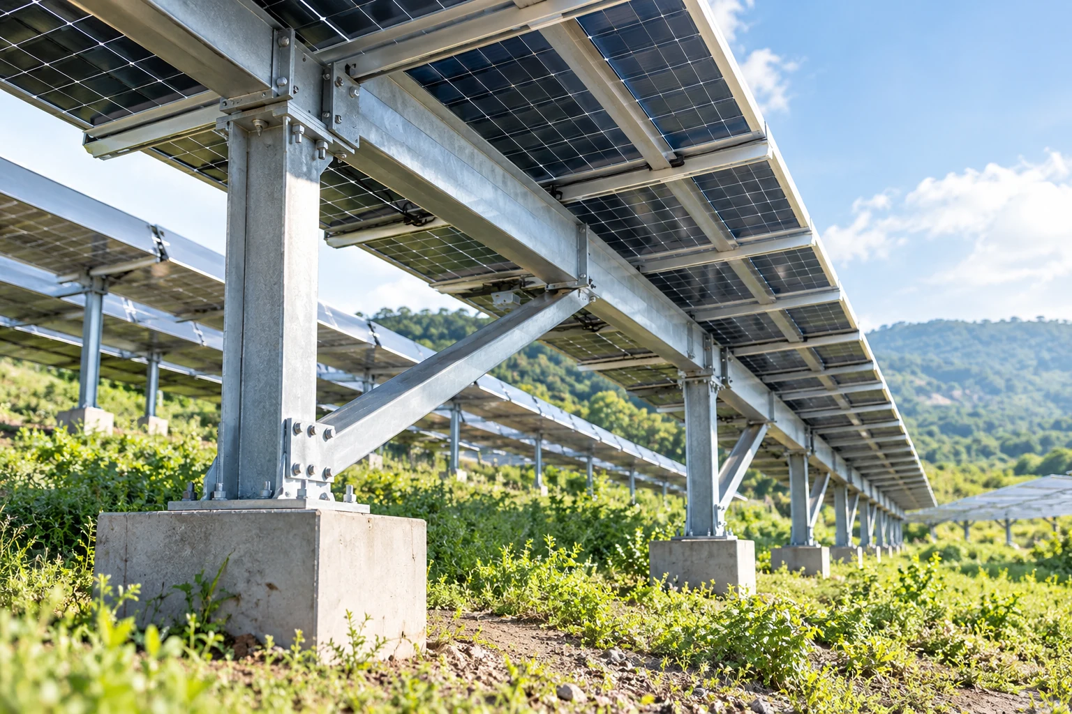 Illustrative solar mounting structures and foundations