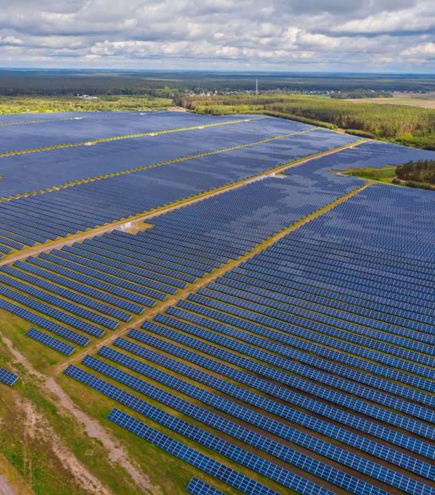 Representative aerial view of a ground-mounted solar project